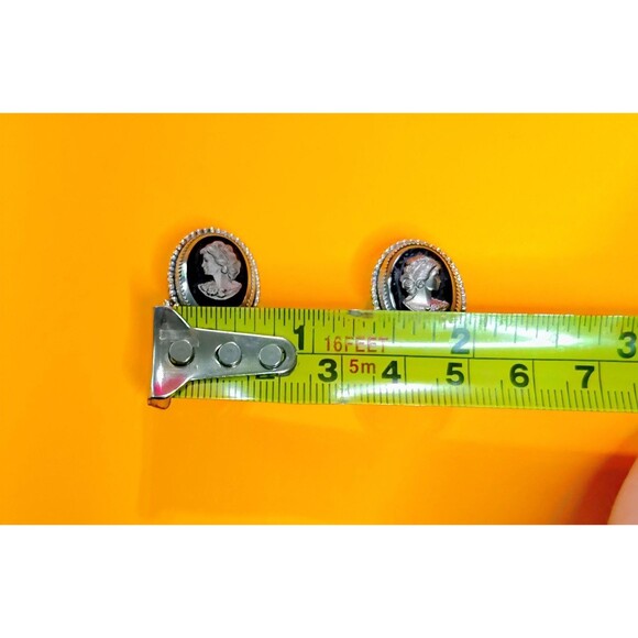 Vintage Whiting Davis Cameo Necklace Ring Earrings Set Silver Tone Jewelry Onyx - Picture 9 of 16